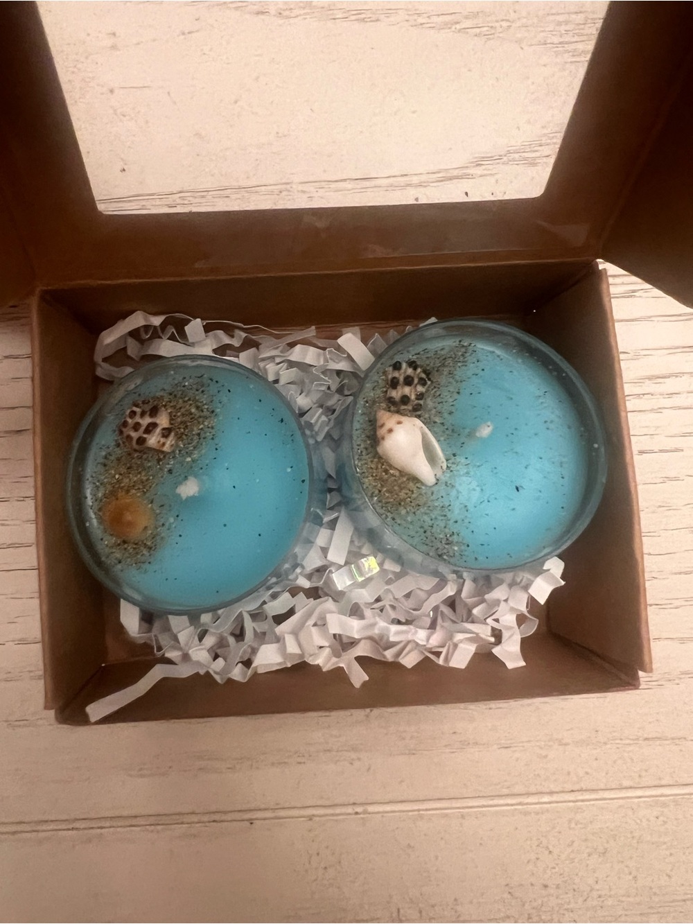 Handmade Ocean Blue Beach Tealight Pair